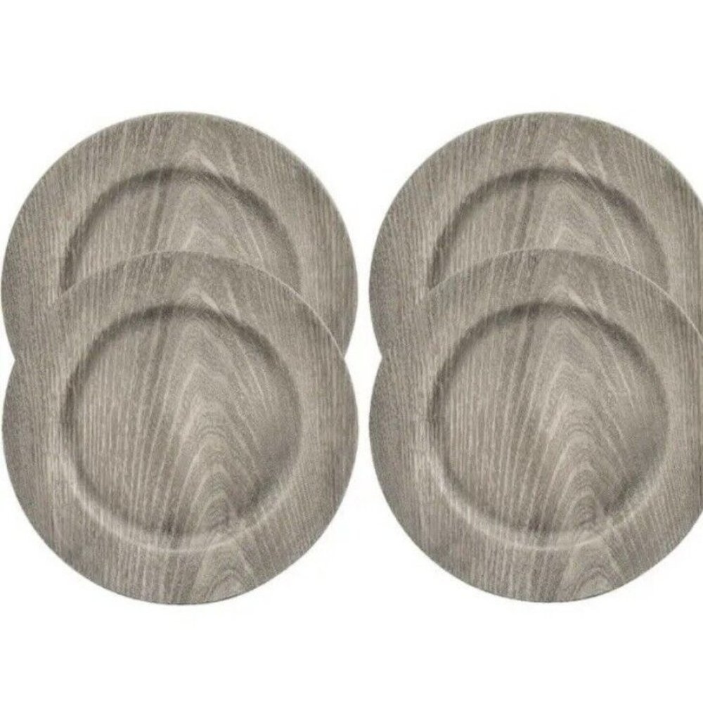 Lot Of 4 Rustic Melamine Faux Wood Charger Plates 13"  Dark Gray Party Catered